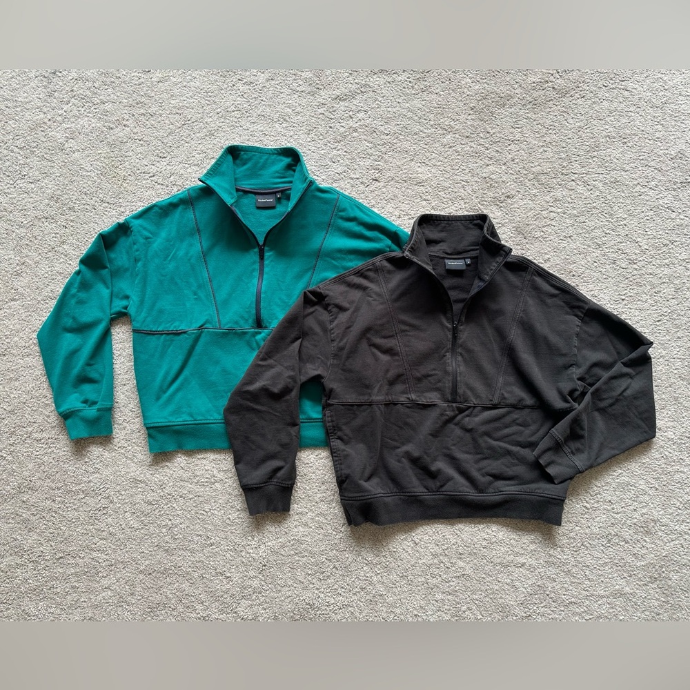 Richer Poorer / 2 Half Zip Mock Neck Sweatshirt / Teal & Black Size Med